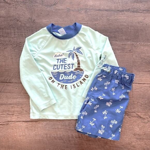 Carter’s 24 Month Baby Palm Tree Rashguard and Board Short Set - Picture 1 of 4